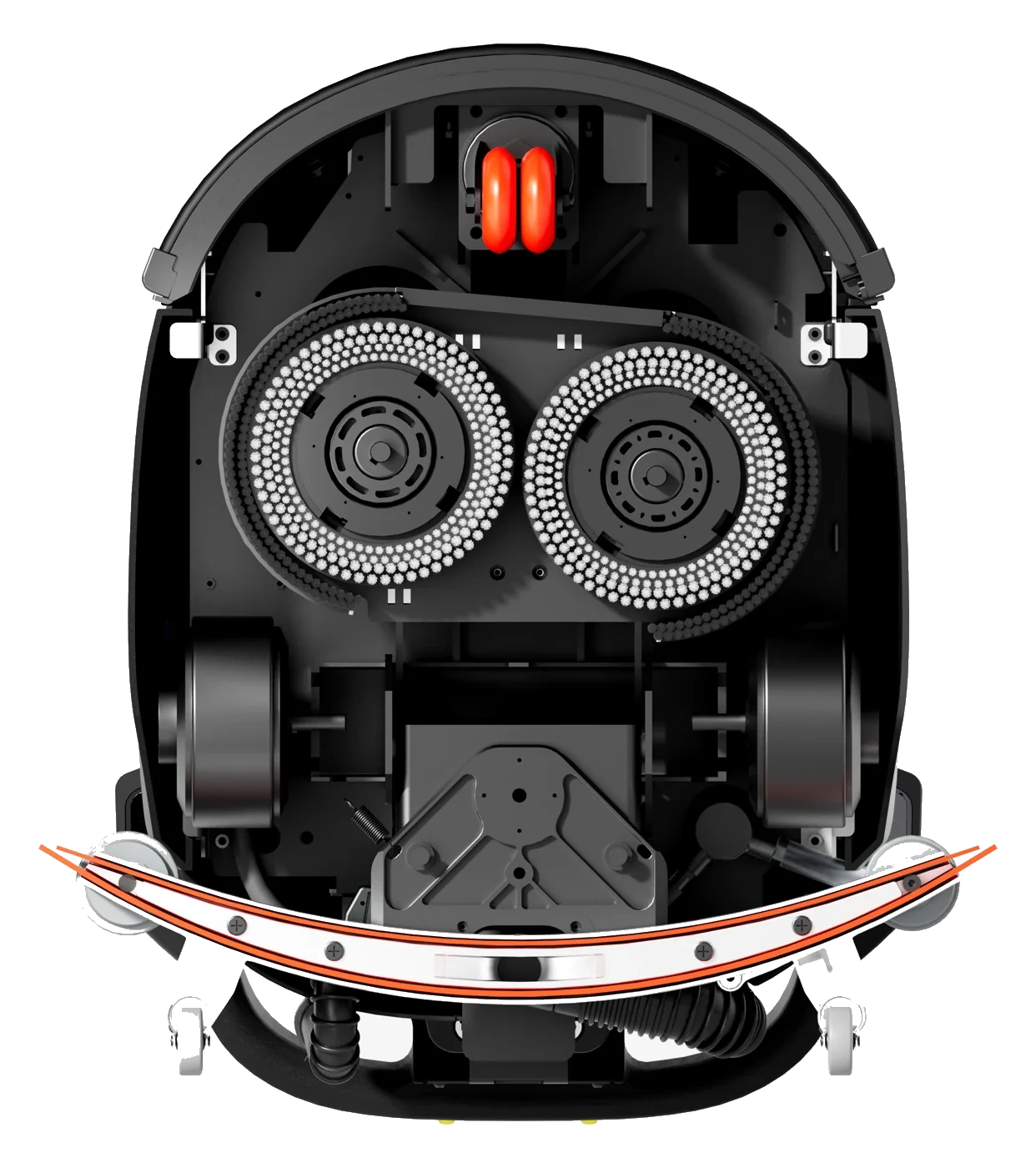 CenoBots L3 underside, showing the scrub brush, squeegee and recovery-tank access