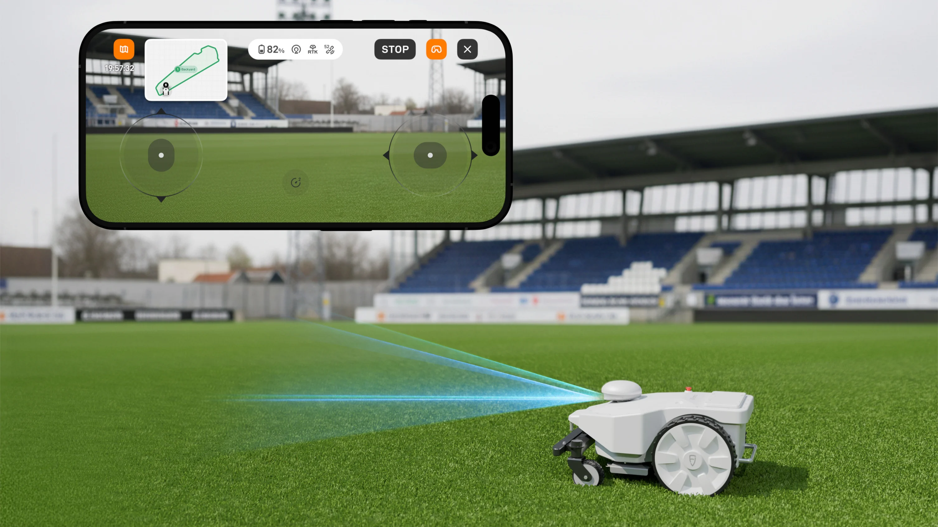 Phone app showing live monitoring of an FJD FRX on a sports pitch